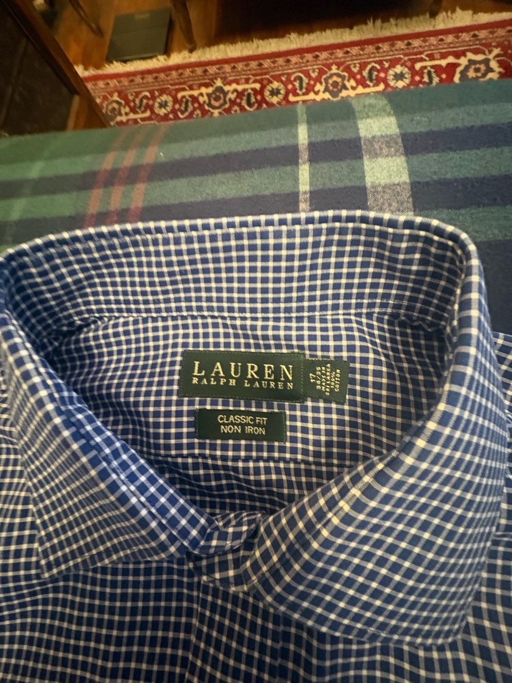 Lauren Ralph Lauren Blue and White Check Cotton Dress Shirt